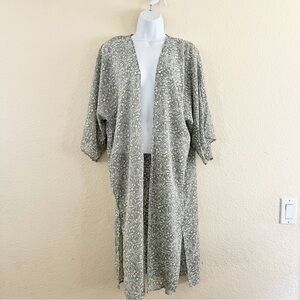 Sonoma Kimono O/S Green Floral Print Longline Open Front Wide Sleeve WSN11LP11